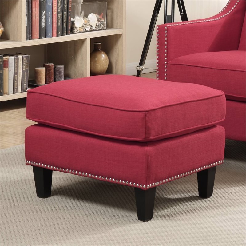 Picket House Furnishings Emery Ottoman in Berry Red