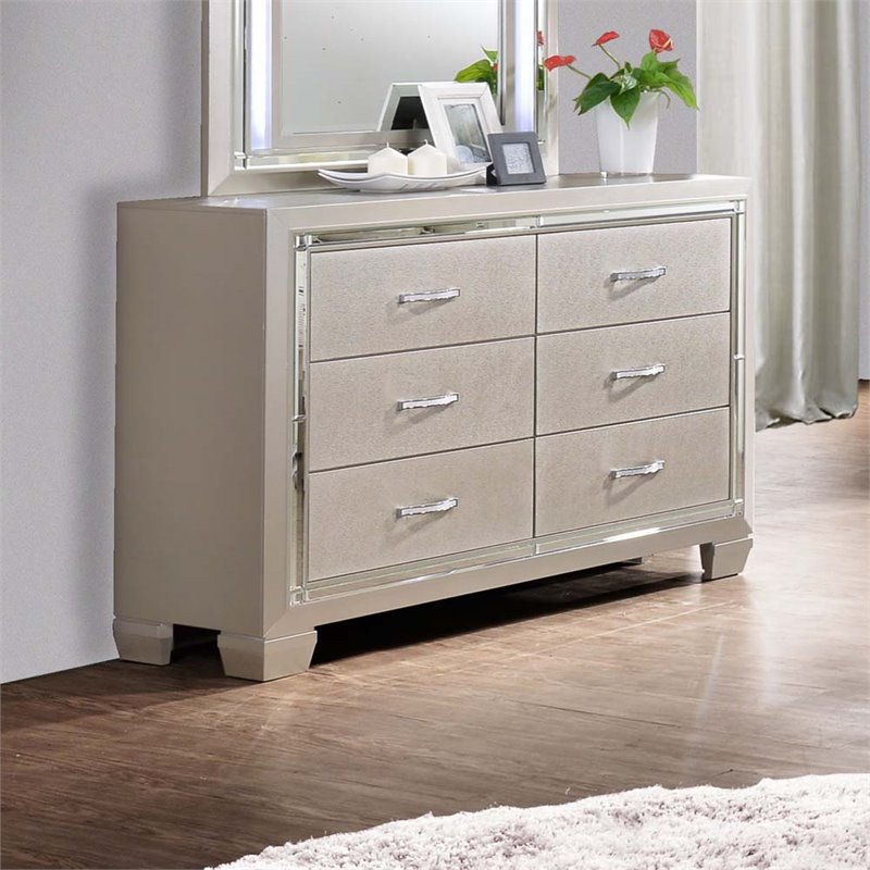 Picket House Furnishings Glamour Youth 6 Drawer Dresser in Champagne