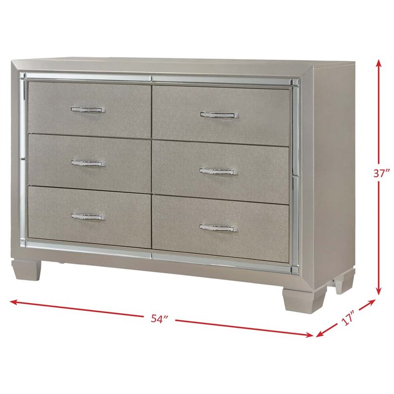 Picket House Furnishings Glamour Youth 6 Drawer Dresser in Champagne