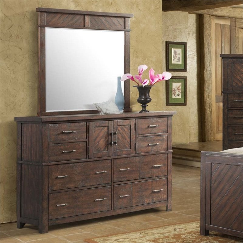 Picket House Furnishings Dex Solid Wood Dresser and Mirror Set in Walnut