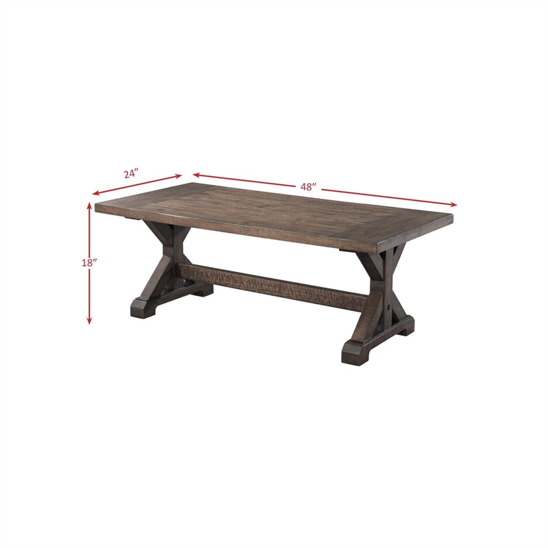 Picket House Furnishings Flynn Rectangular Coffee Table w/Trestle Base in Walnut