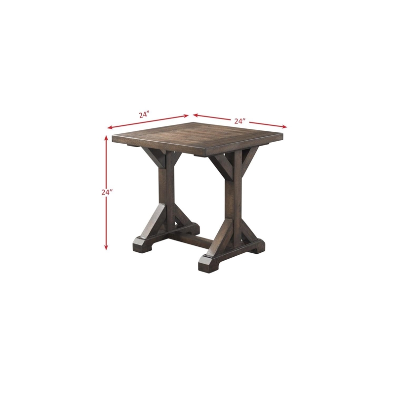 Picket House Furnishings Flynn Square End Table with Trestle Base in Dark Walnut