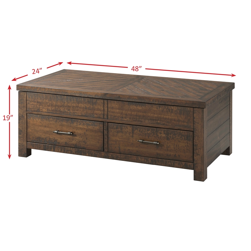 Picket House Furnishings Dex Acacia Wood Lift-Top Coffee Table in Walnut