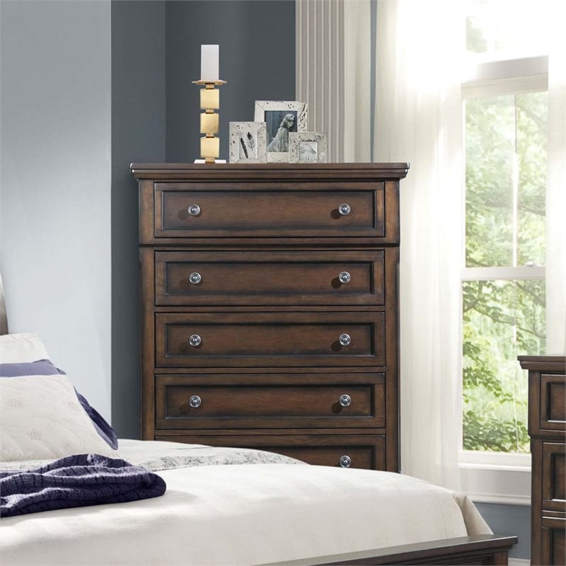 Picket House Furnishings Kingsley 5-Drawers Bedroom Chest in Walnut