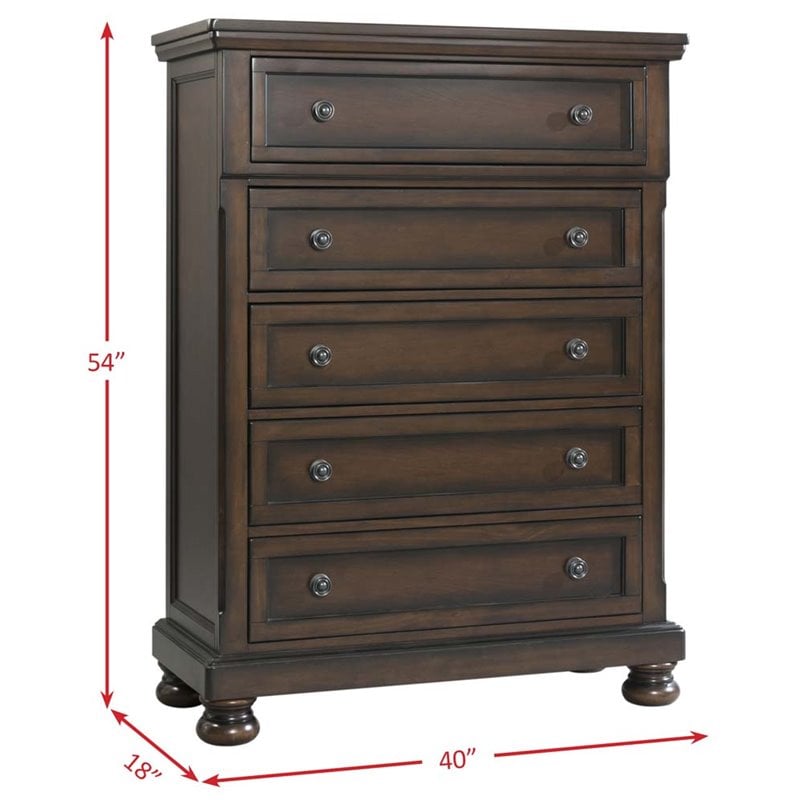 Picket House Furnishings Kingsley 5-Drawers Bedroom Chest in Walnut