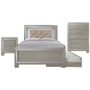 picket house furnishings glamour youth 4 piece platform trundle bedroom set in champagne