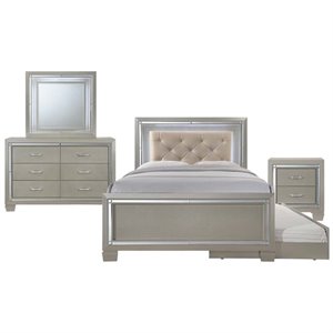 picket house furnishings glamour youth 5 piece platform trundle bedroom set in champagne