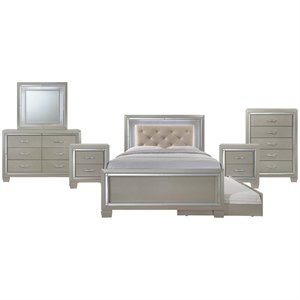 picket house furnishings glamour youth 7 piece platform trundle bedroom set in champagne