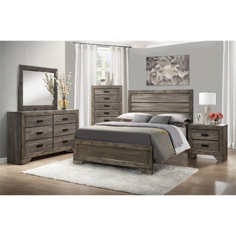 Picket House Furnishings Grayson 4 Piece Queen Panel Bedroom Set in Gray Oak