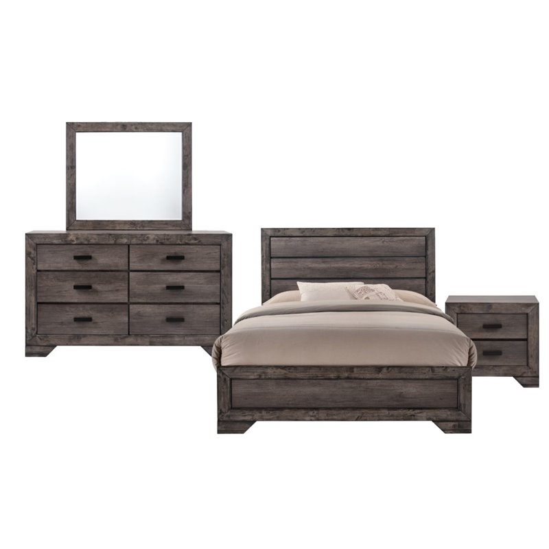 Picket House Furnishings Grayson 4 Piece Queen Panel Bedroom Set in Gray Oak