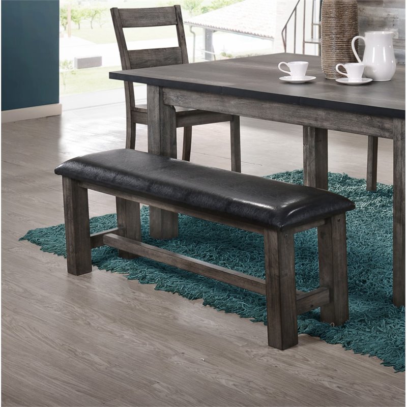 Picket House Furnishings Grayson Faux Leather Dining Bench in Gray Oak