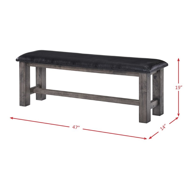 Picket House Furnishings Grayson Faux Leather Dining Bench in Gray Oak