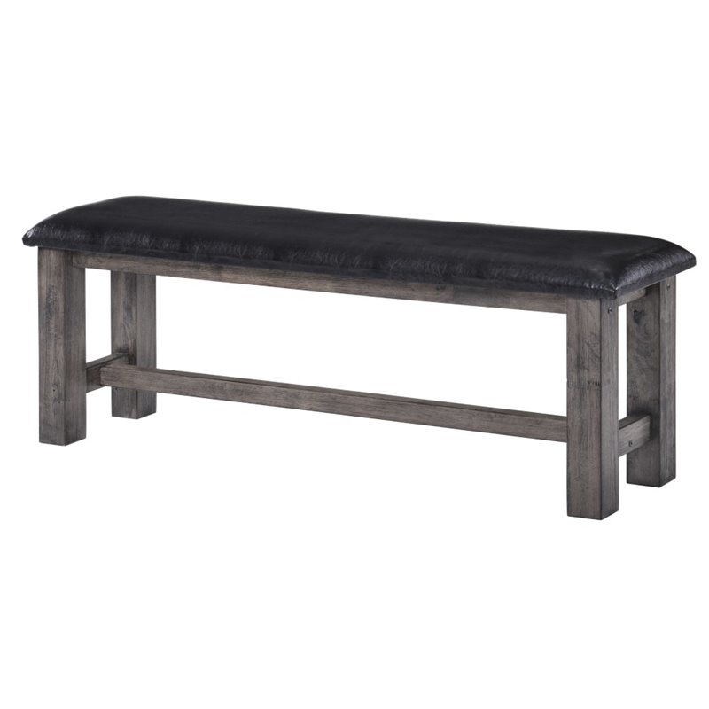 Picket House Furnishings Grayson Faux Leather Dining Bench in Gray Oak