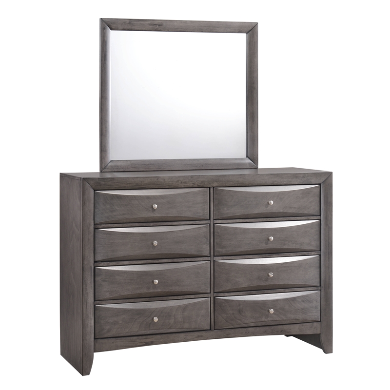 Picket House Madison 8-Drawer Solid Wood Dresser and Mirror Set in Gray
