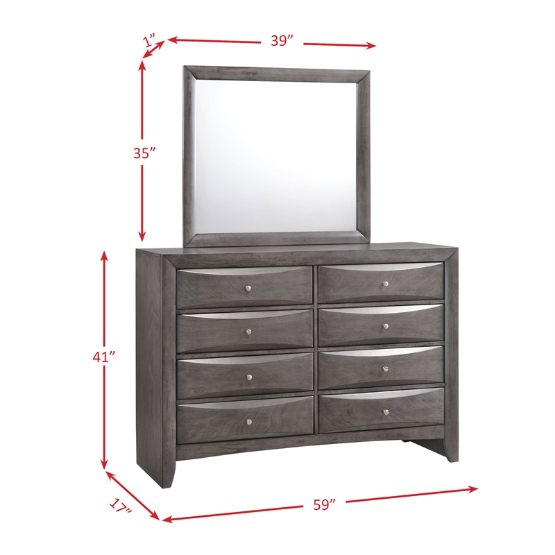 Picket House Madison 8-Drawer Solid Wood Dresser and Mirror Set in Gray