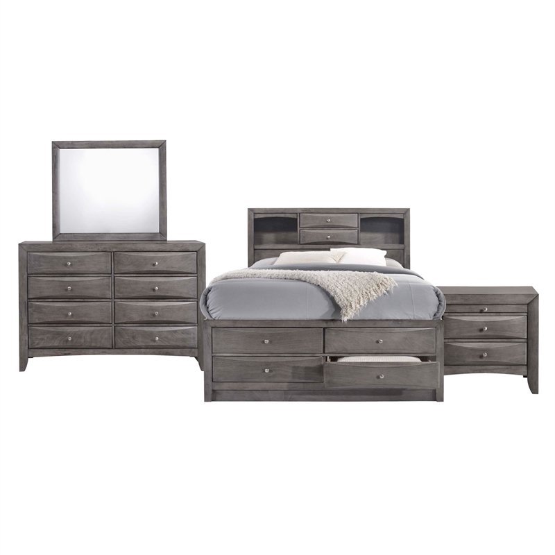 Picket House Furnishings Madison Queen Storage 4 Piece Bedroom Set in Gray