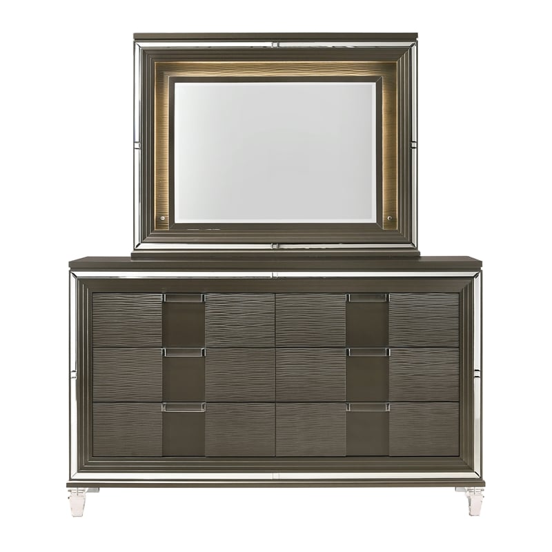 Picket House Furnishings Charlotte 6-Drawer Wood Dresser with Mirror in Brown