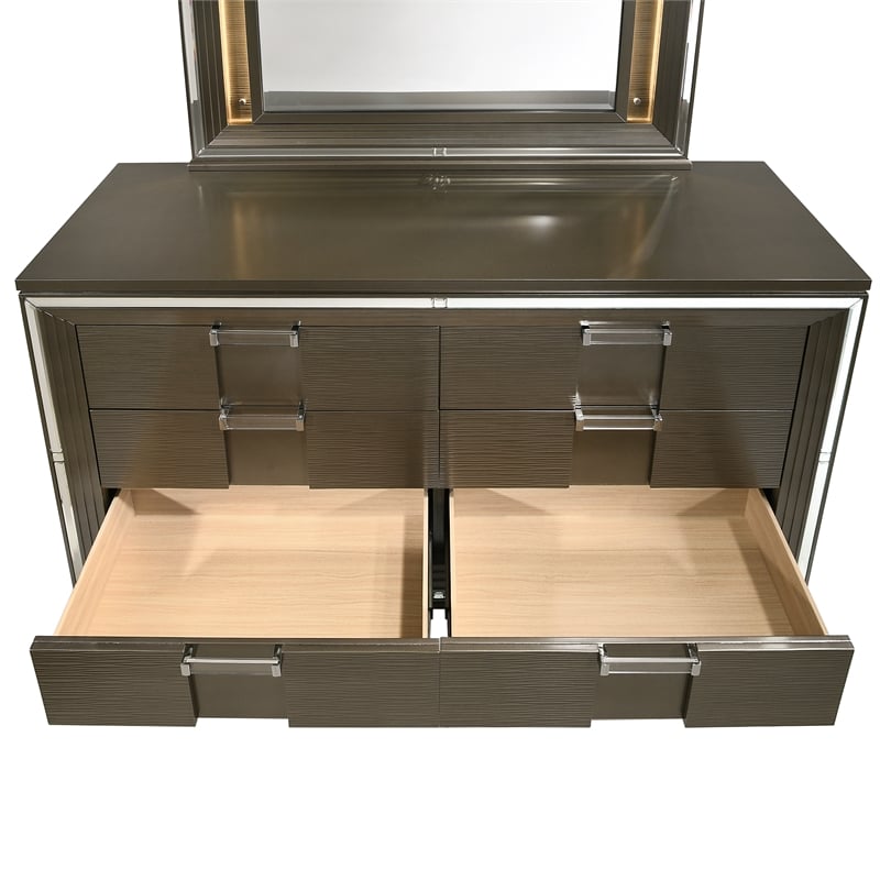 Picket House Furnishings Charlotte 6-Drawer Wood Dresser with Mirror in Brown