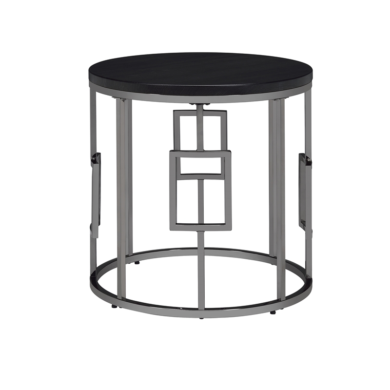 Picket House Furnishings Kendall Round End Table in Black/Chrome
