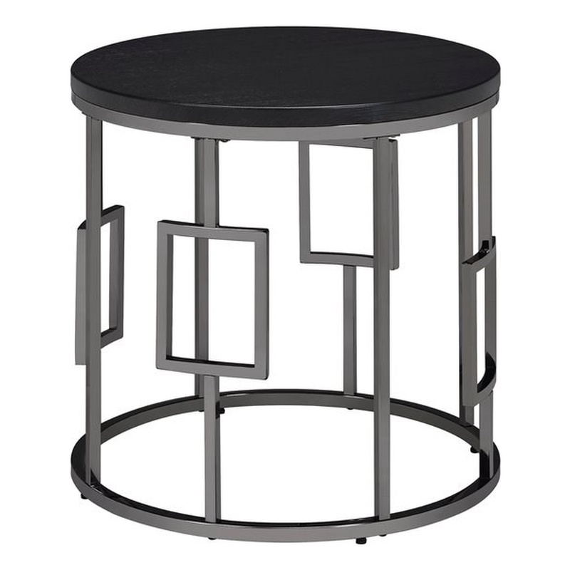 Picket House Furnishings Kendall Round End Table in Black/Chrome