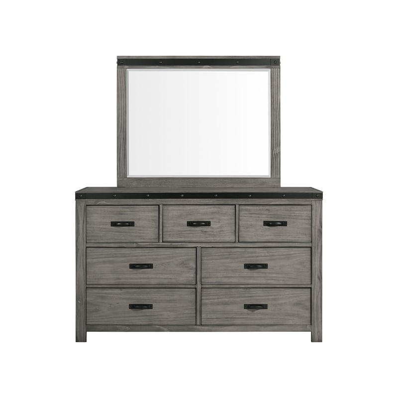 Picket House Furnishings Montauk 7-Drawer Wood Dresser and Mirror Set in Gray