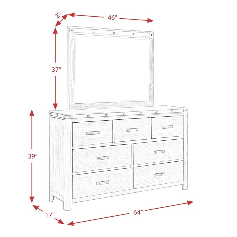 Picket House Furnishings Montauk 7-Drawer Wood Dresser and Mirror Set in Gray