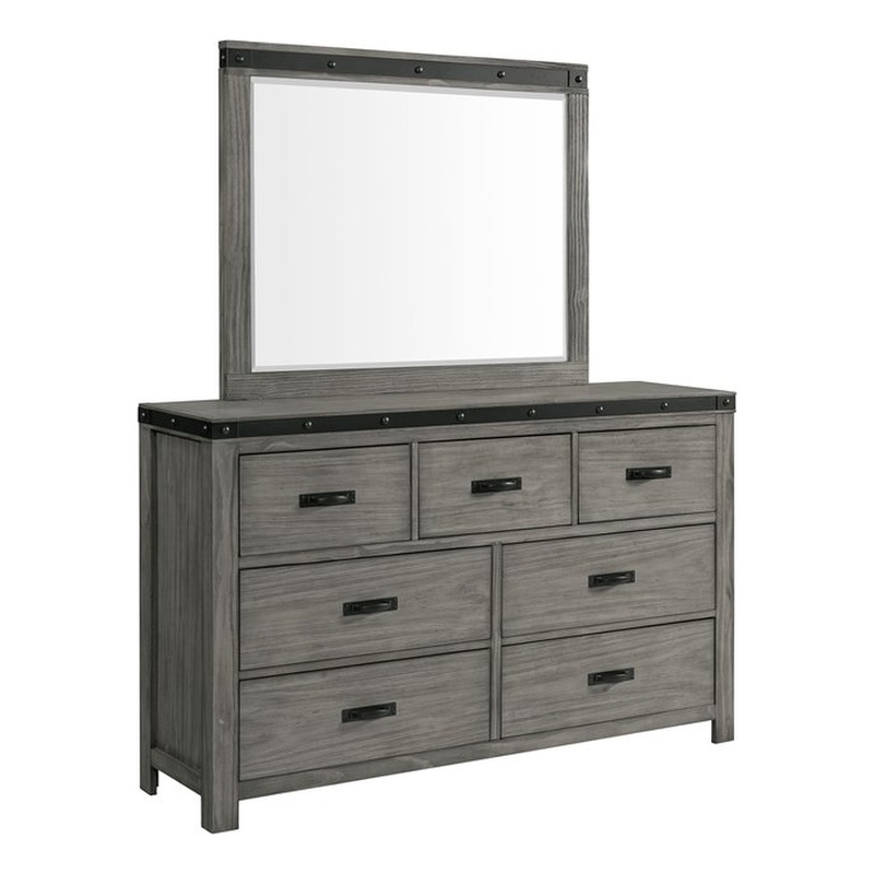 Picket House Furnishings Montauk 7-Drawer Wood Dresser and Mirror Set in Gray