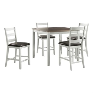 Picket House Furnishings Kona 5PC Counter Height Dining Set in Walnut/White