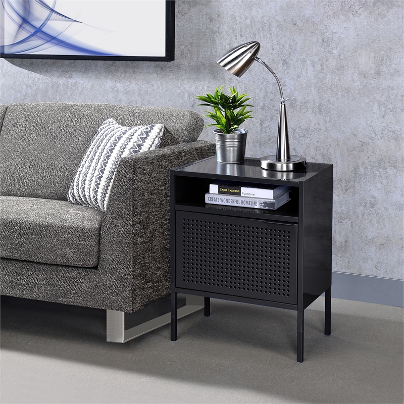 Picket House Furnishings Gemma Metal Nightstand with USB Port in Black