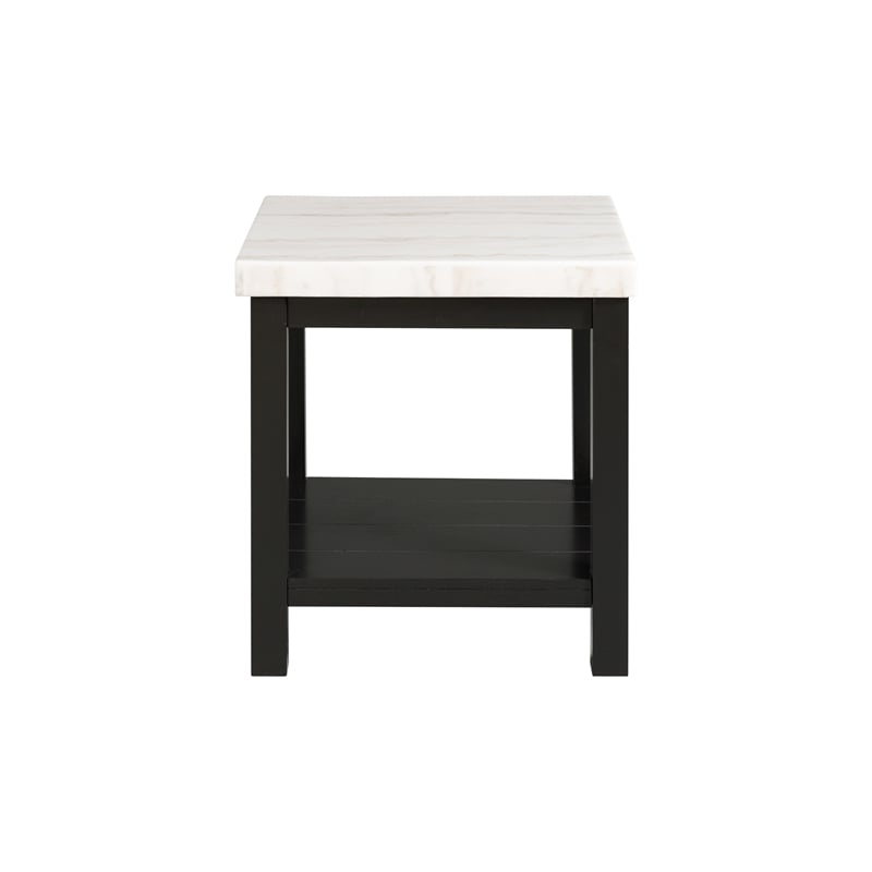 Picket House Furnishings Evie Wood Frame and Marble Top End Table in White/Black