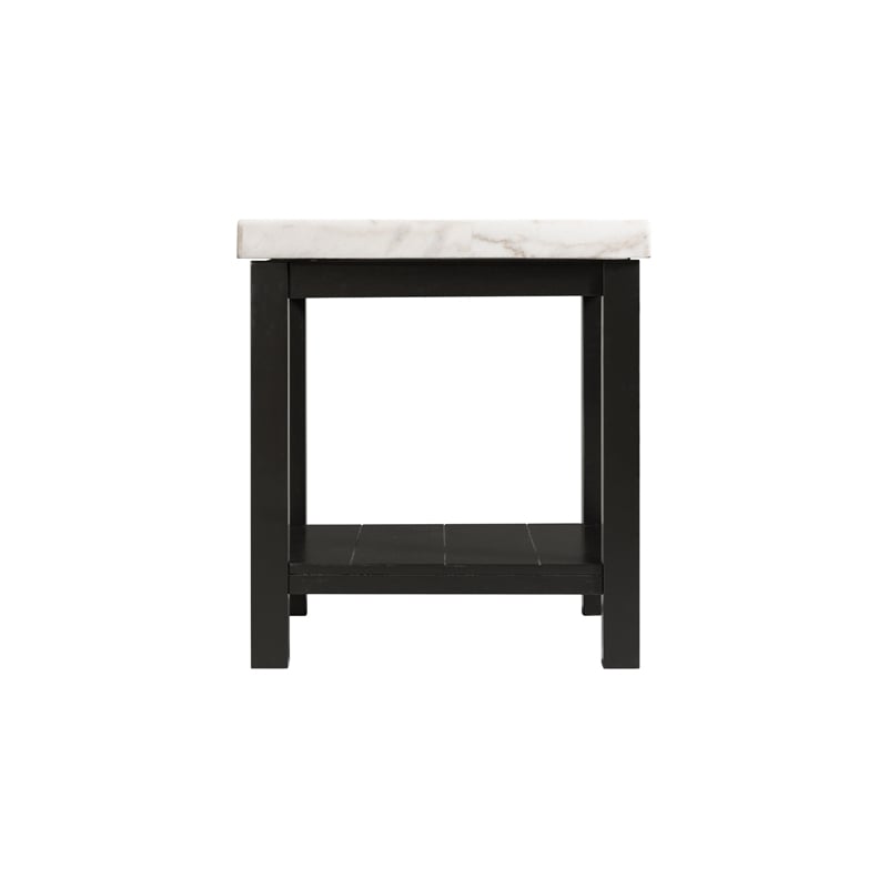 Picket House Furnishings Evie Wood Frame and Marble Top End Table in White/Black