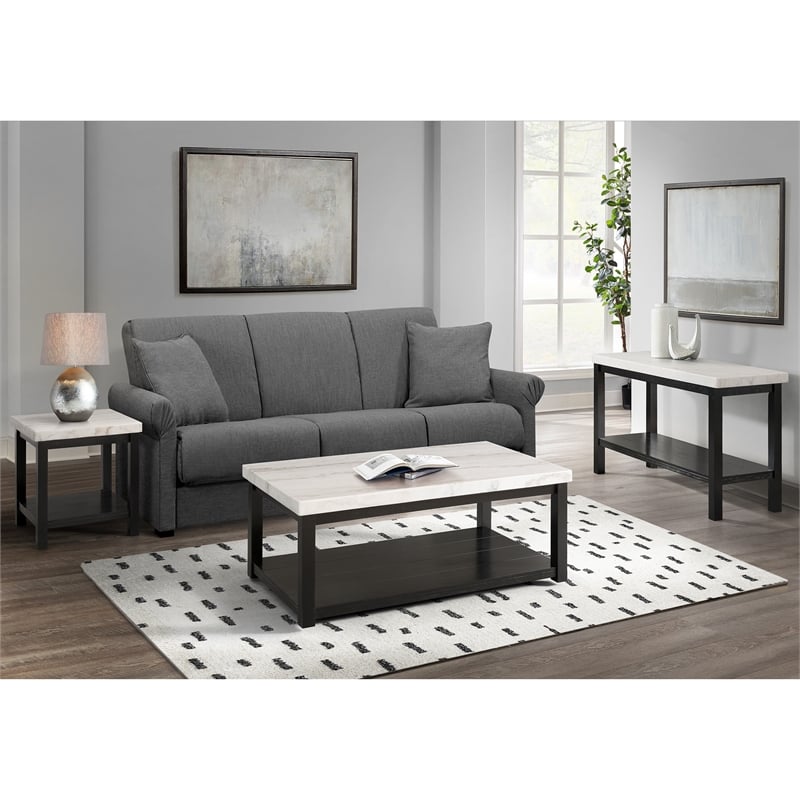 Picket House Furnishings Evie Wood Frame and Marble Top End Table in White/Black
