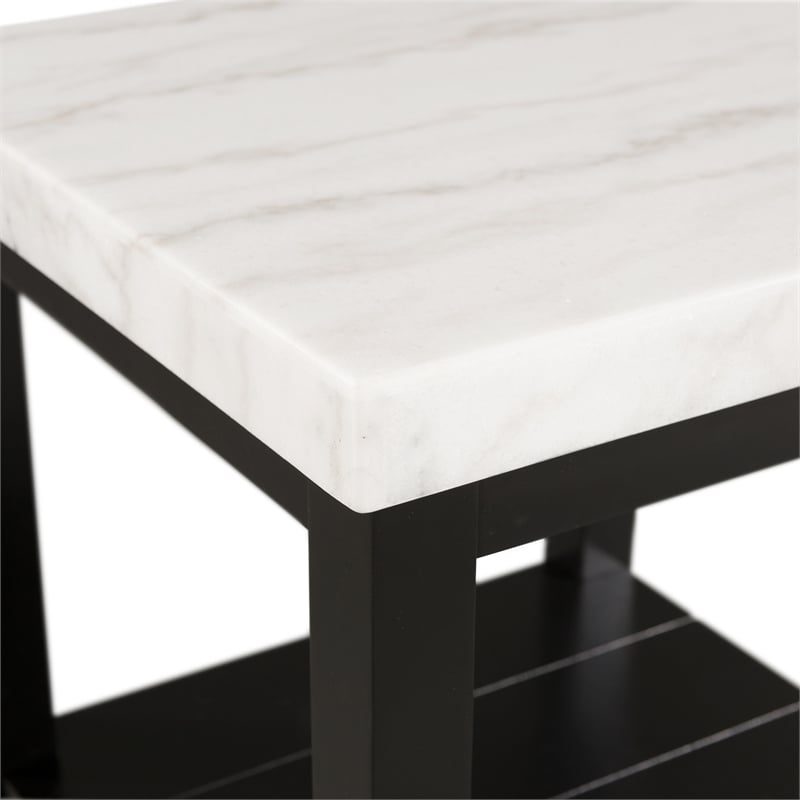 Picket House Furnishings Evie Wood Frame and Marble Top End Table in White/Black