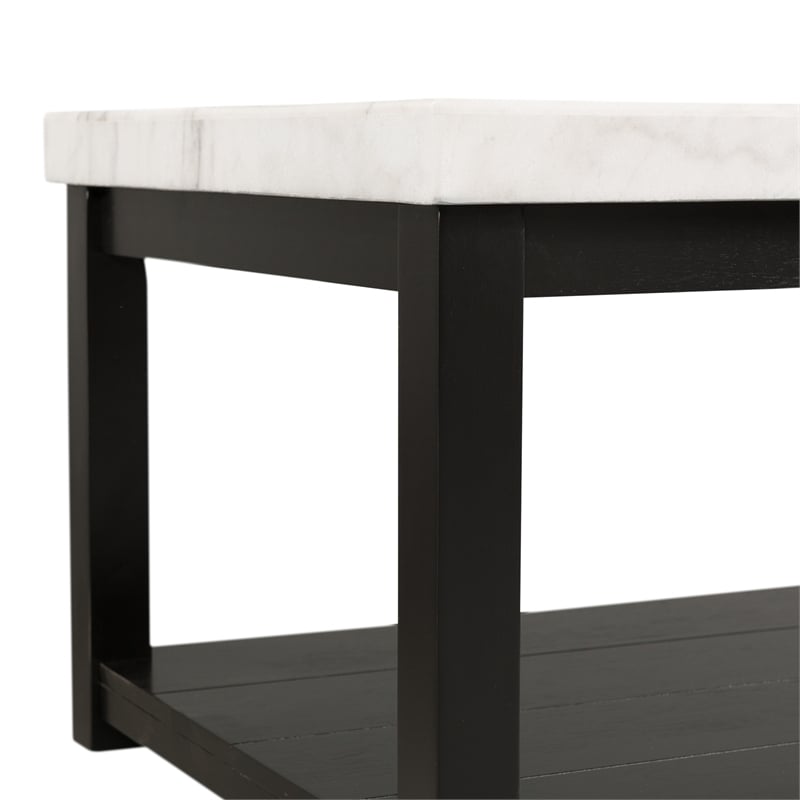 Picket House Furnishings Evie Wood Frame and Marble Top End Table in White/Black