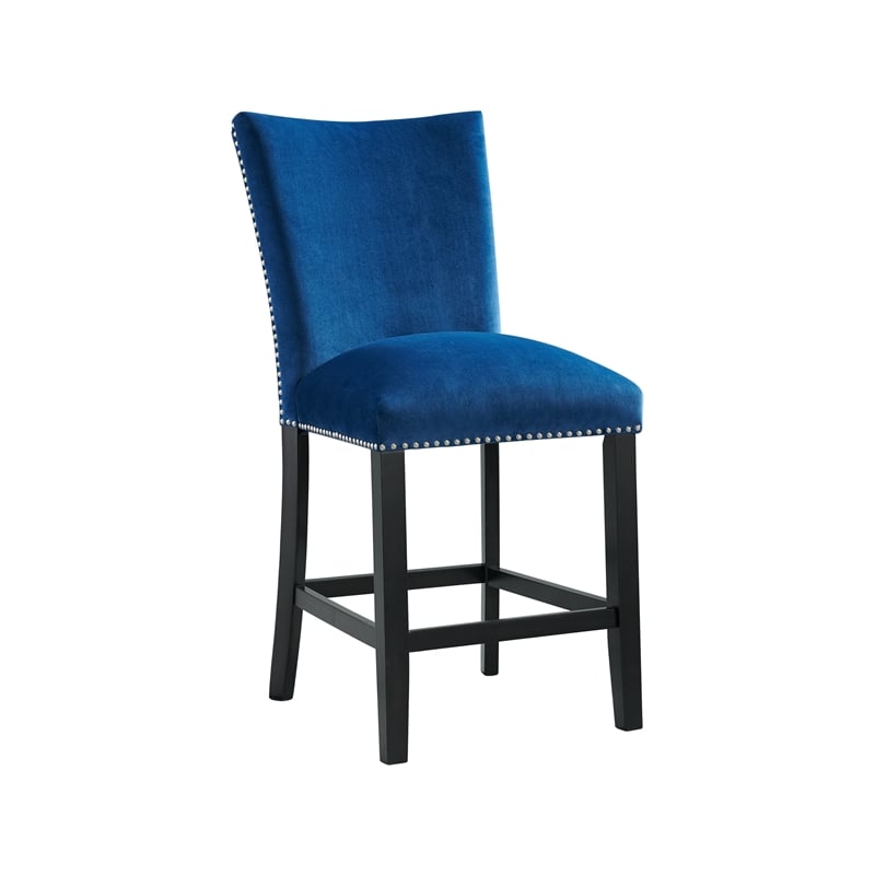 Picket House Furnishings Celine Velvet Counter Height Chair in Blue (Set of 2)