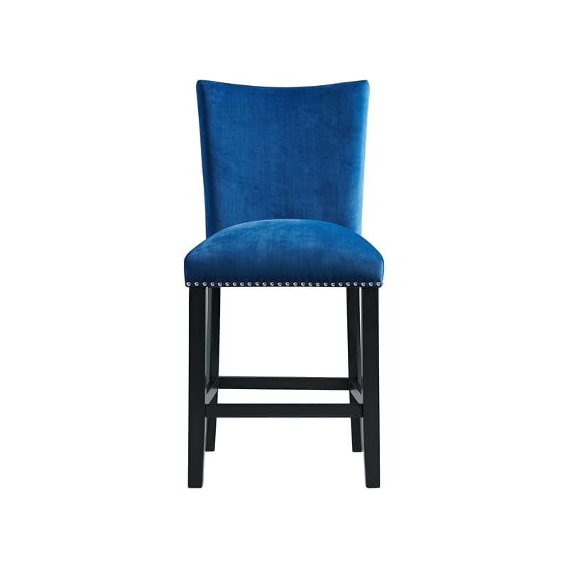 Picket House Furnishings Celine Velvet Counter Height Chair in Blue (Set of 2)