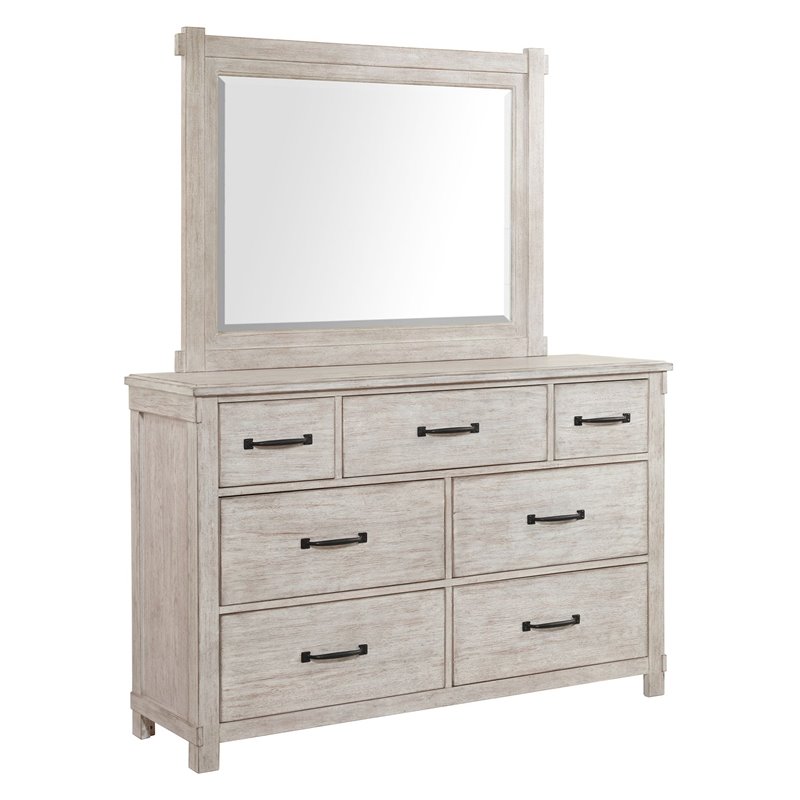 Picket House Furnishings Jack 7-Drawer Wood Dresser with Mirror Set in White