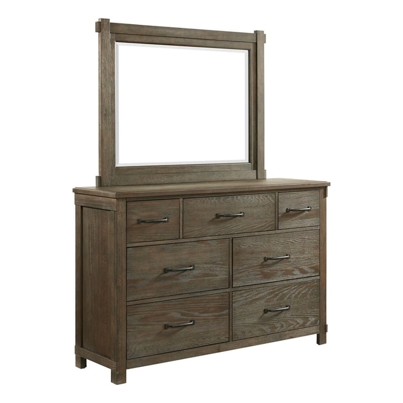 Picket House Furnishings Jack 7-Drawer Wood Dresser with Mirror Set in Brown