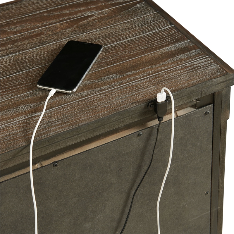 Picket House Furnishings Jack 2-Drawer Nightstand/USB Ports in Walnut Distressed