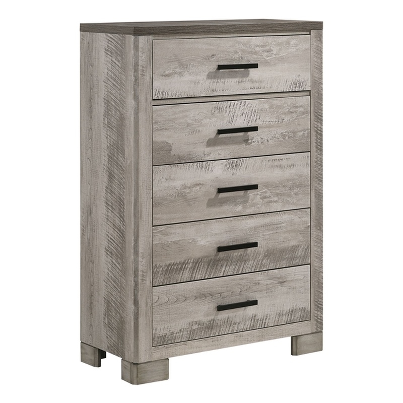 Picket House Furnishings Adam 5-Drawers Bedroom Chest in Gray/Dark Gray Top