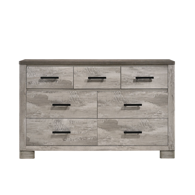 Picket House Furnishings Adam 6-Drawers Bedroom Dresser in Gray/Dark Gray Top