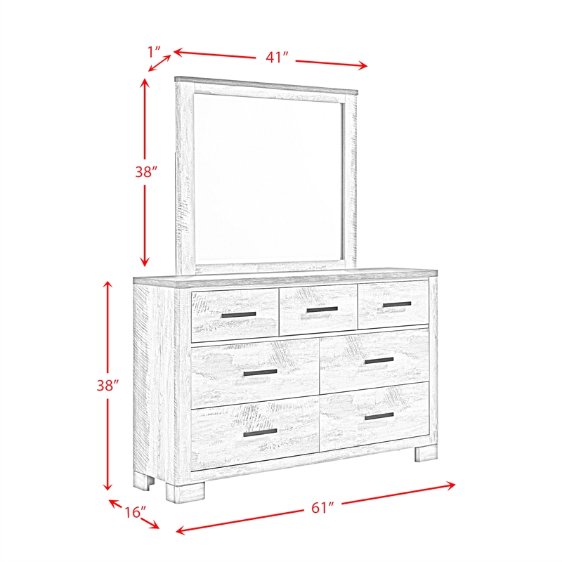 Picket House Furnishings Adam 7-Drawer Wood Dresser with Mirror in Gray