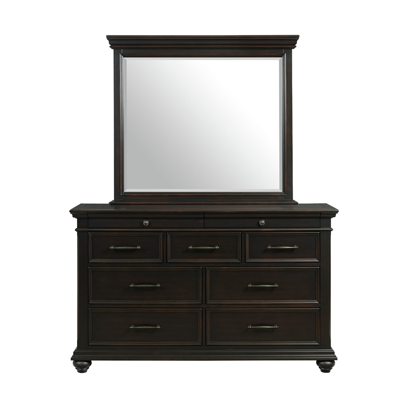 Picket House Furnishings Brooks 9-Drawer Wood Dresser with Mirror in Black