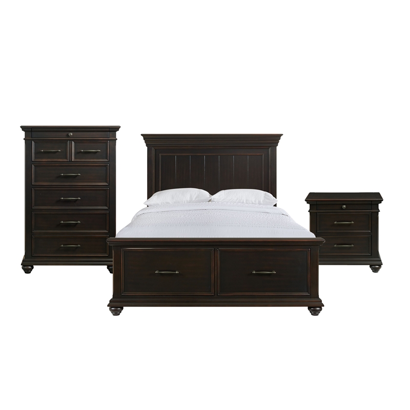 Picket House Furnishings Brooks Queen Platform Storage 3PC Bedroom Set in Black