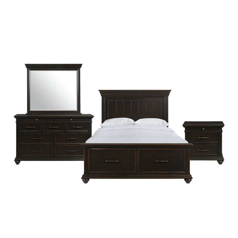 Picket House Furnishings Brooks Queen Platform Storage 4PC Bedroom Set in Black