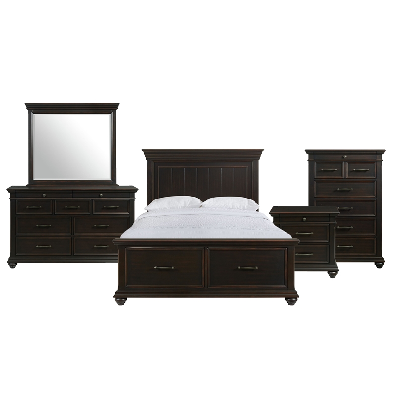 Picket House Furnishings Brooks Queen Platform Storage 5PC Bedroom Set in Black