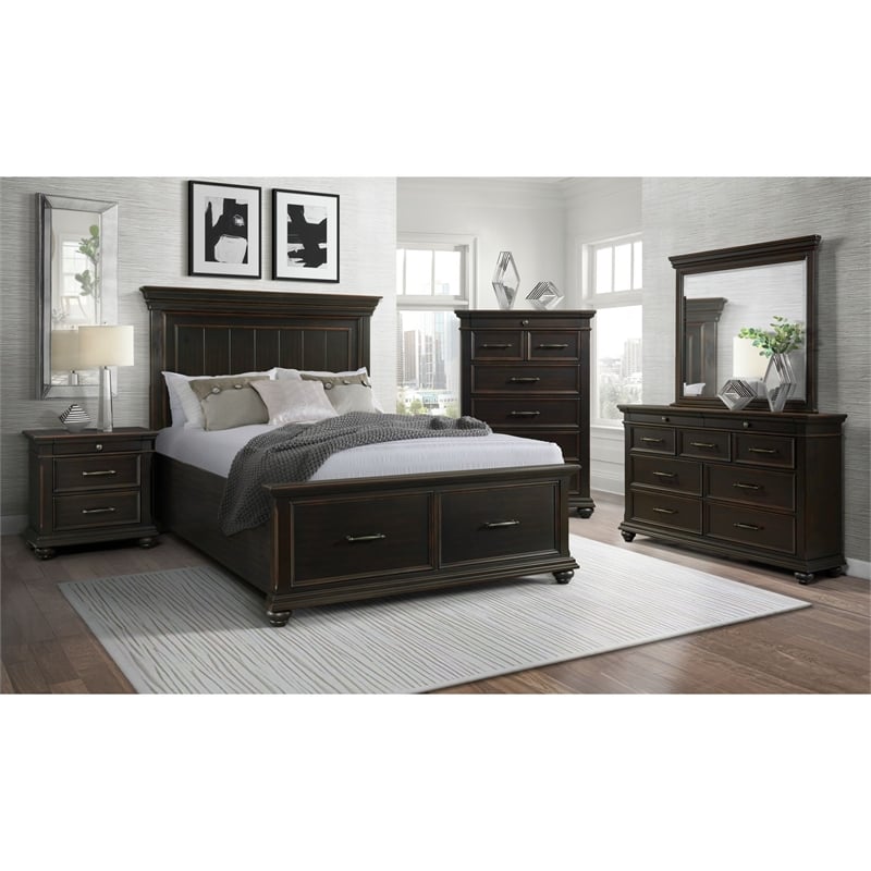 Picket House Furnishings Brooks King Platform Storage 4PC Bedroom Set in Black