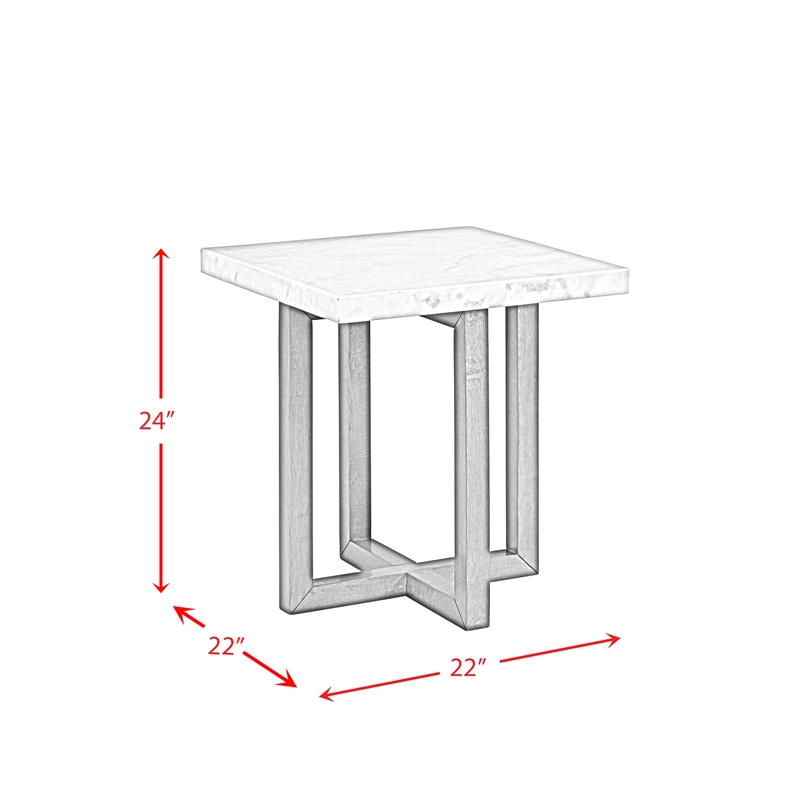 Picket House Furnishings Meyers Marble Square End Table in White