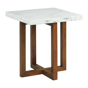 Picket House Furnishings Meyers Marble Square End Table in White