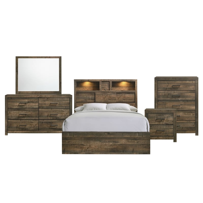 Picket House Furnishings Beckett King Bookcase Panel 5PC Bedroom Set w/Bluetooth